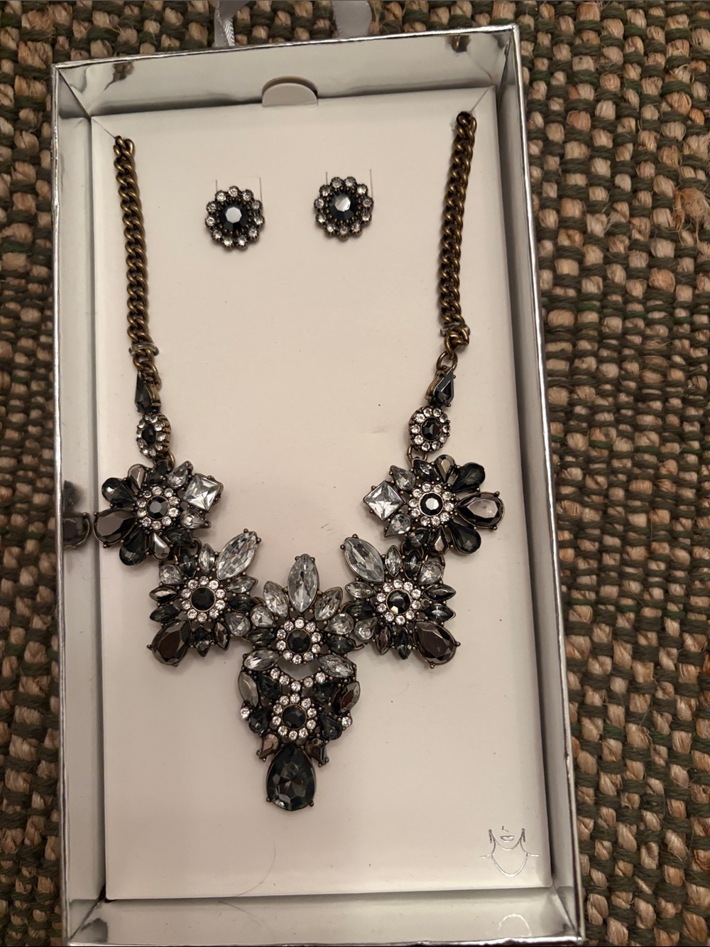 Statement Floral Crystal Necklace and Earring Set - Black and Clear